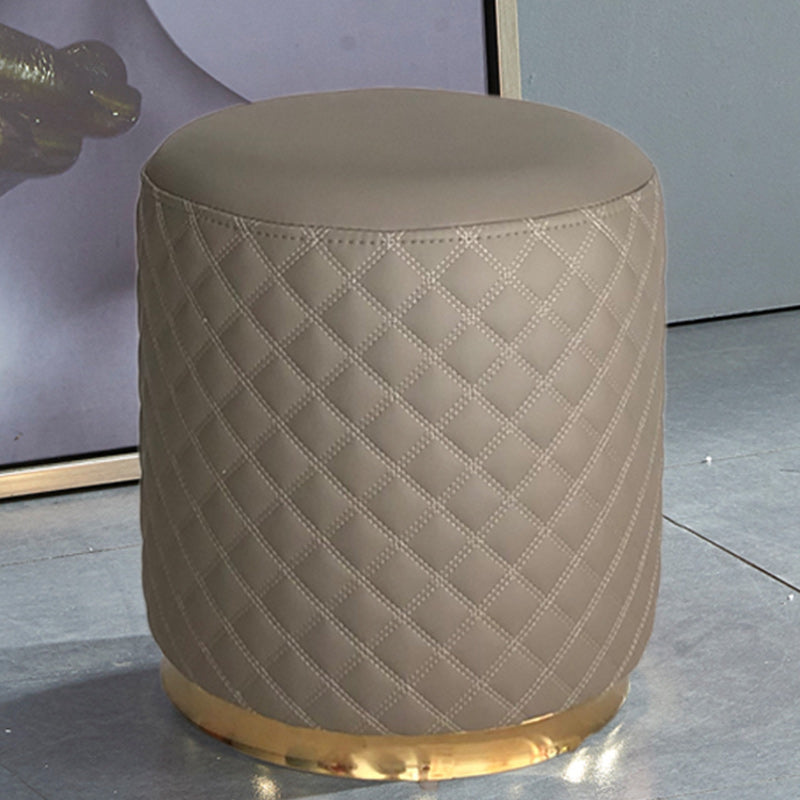 Glam Pouf Ottoman Genuine Leather Upholstered Solid Color Square Ottoman Round Dark Gray 1 Piece Clearhalo 'furn' 'furn_ottomans_poufs' 'Furniture' 'Living Room Furniture' 'Ottomans & Poufs' 'ottomans_poufs' 6311402