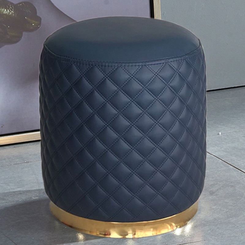 Glam Pouf Ottoman Genuine Leather Upholstered Solid Color Square Ottoman Round Dark Blue 1 Piece Clearhalo 'furn' 'furn_ottomans_poufs' 'Furniture' 'Living Room Furniture' 'Ottomans & Poufs' 'ottomans_poufs' 6311407