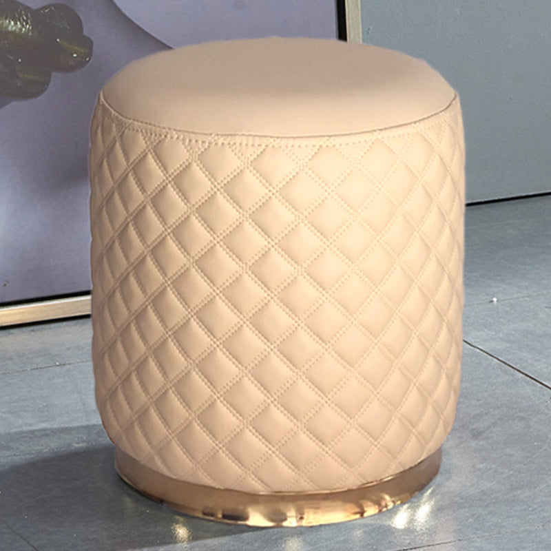 Glam Pouf Ottoman Genuine Leather Upholstered Solid Color Square Ottoman Round Yellow 1 Piece Clearhalo 'furn' 'furn_ottomans_poufs' 'Furniture' 'Living Room Furniture' 'Ottomans & Poufs' 'ottomans_poufs' 6311413