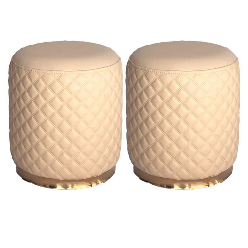 Glam Pouf Ottoman Genuine Leather Upholstered Solid Color Square Ottoman Round Yellow 2 Piece Set Clearhalo 'furn' 'furn_ottomans_poufs' 'Furniture' 'Living Room Furniture' 'Ottomans & Poufs' 'ottomans_poufs' 6311414