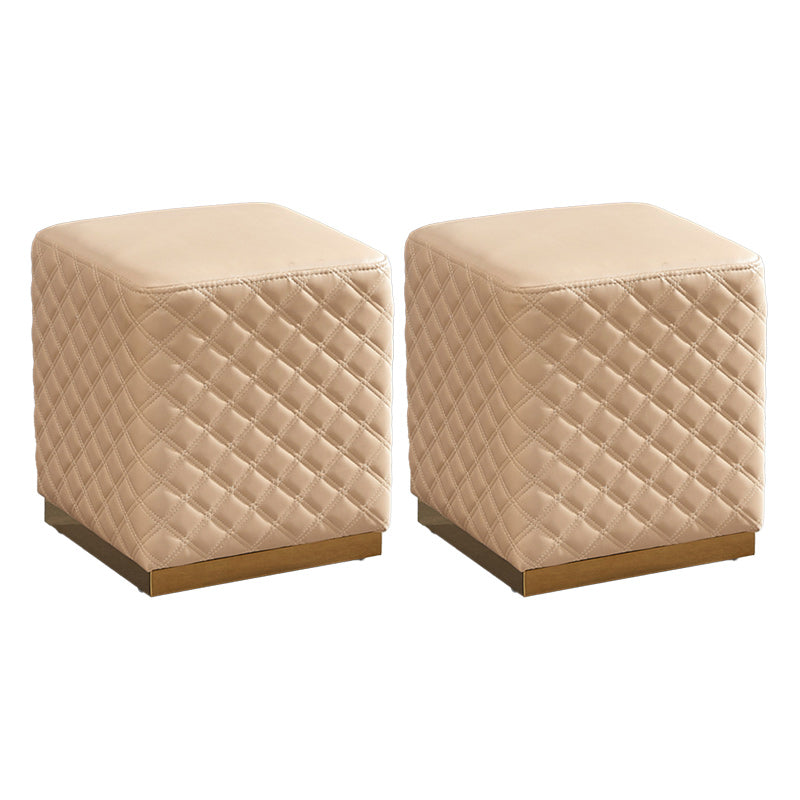 Glam Pouf Ottoman Genuine Leather Upholstered Solid Color Square Ottoman Square Yellow 2 Piece Set Clearhalo 'furn' 'furn_ottomans_poufs' 'Furniture' 'Living Room Furniture' 'Ottomans & Poufs' 'ottomans_poufs' 6311417