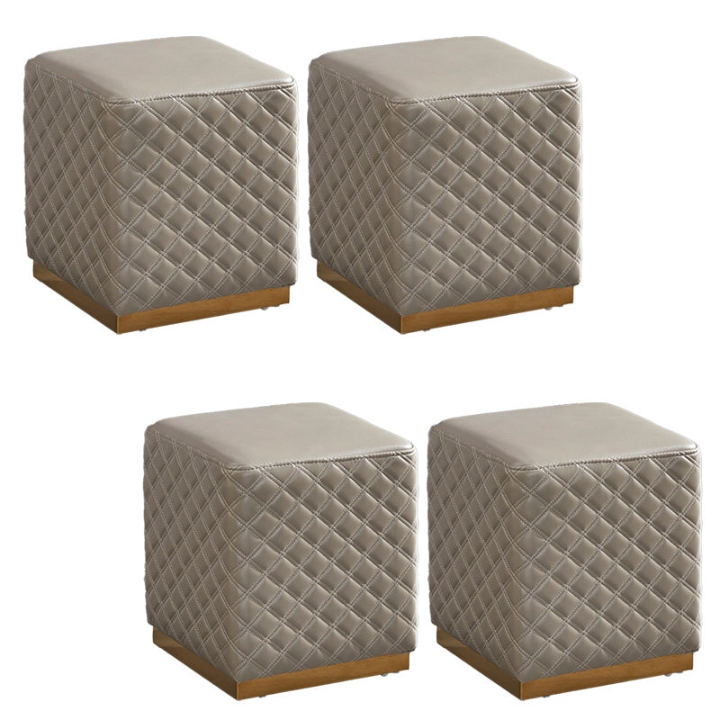 Glam Pouf Ottoman Genuine Leather Upholstered Solid Color Square Ottoman Square Dark Gray 4 Piece Set Clearhalo 'furn' 'furn_ottomans_poufs' 'Furniture' 'Living Room Furniture' 'Ottomans & Poufs' 'ottomans_poufs' 6311424