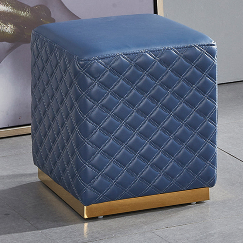Glam Pouf Ottoman Genuine Leather Upholstered Solid Color Square Ottoman Square Dark Blue 1 Piece Clearhalo 'furn' 'furn_ottomans_poufs' 'Furniture' 'Living Room Furniture' 'Ottomans & Poufs' 'ottomans_poufs' 6311425