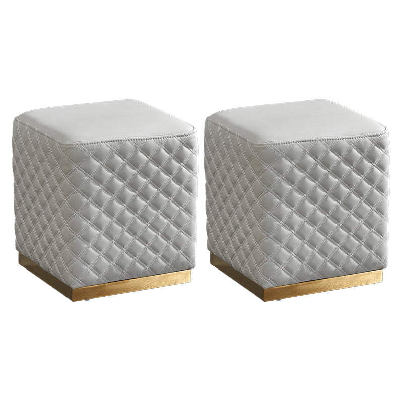 Glam Pouf Ottoman Genuine Leather Upholstered Solid Color Square Ottoman Square Light Gray 2 Piece Set Clearhalo 'furn' 'furn_ottomans_poufs' 'Furniture' 'Living Room Furniture' 'Ottomans & Poufs' 'ottomans_poufs' 6311432