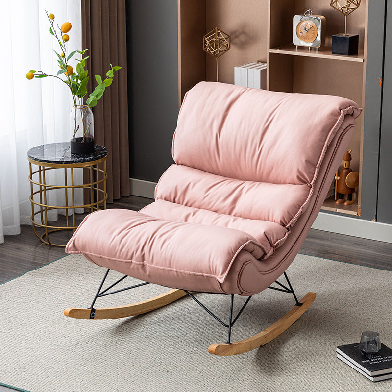 Modern Rocker Upholstered Tufted Cushion Rocking Chair with Dark Leg Pink Clearhalo 'Chairs & Seating' 'furn' 'furn_rocking_chairs' 'Furniture' 'Living Room Furniture' 'Rocking Chairs' 'rocking_chairs' 6312421