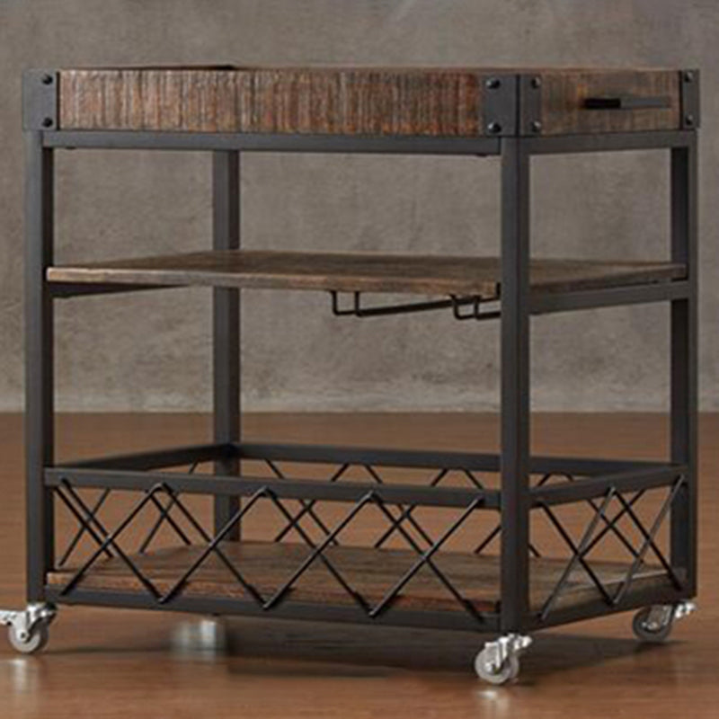 Contemporary Rolling Kitchen Cart Wood Rectangular Kitchen Cart for Dining Room Dark Brown Clearhalo 'furn' 'furn_kitchen_islands_carts' 'Furniture' 'Kitchen & Dining Furniture' 'Kitchen Islands & Carts' 'kitchen_islands_carts' 6313682