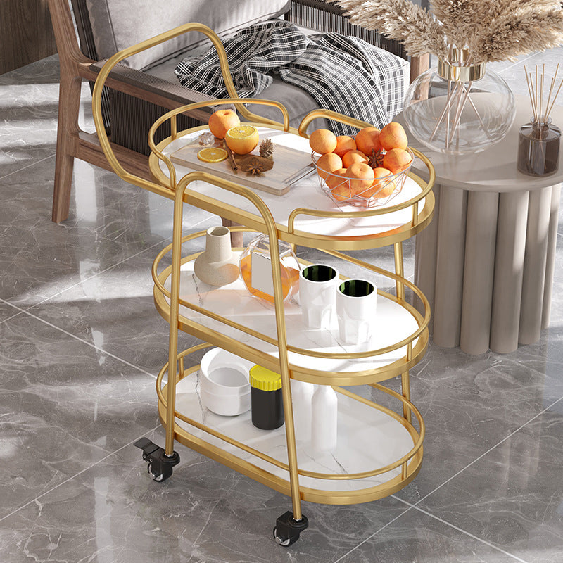 33.46"H Rolling Prep Table Modern Style Oval Reclaimed Wood Prep Table for Home Use