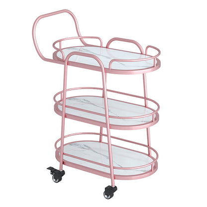 33.46"H Rolling Prep Table Modern Style Oval Reclaimed Wood Prep Table for Home Use