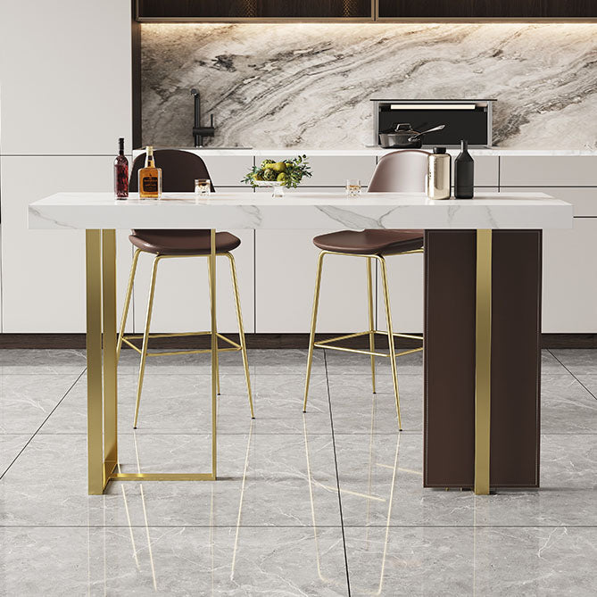 Glam Rectangular Pub Table Set 1/2/3 Pcs Stone Bar Table and Leather Bar Stools Clearhalo 'Bar Furniture' 'furn' 'furn_home_bar_bar_sets' 'Furniture' 'Home Bars & Bar Sets' 'home_bar_bar_sets' 'Kitchen & Dining Furniture' 6313917