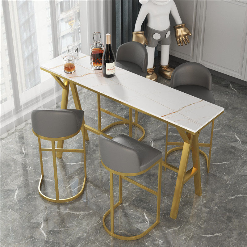 Rectangle Pub Set 1/3/5 Pcs Bar Table and Stools with Gold Metal Frame