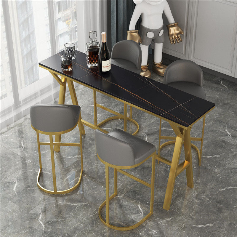 Rectangle Pub Set 1/3/5 Pcs Bar Table and Stools with Gold Metal Frame