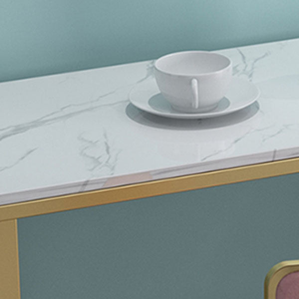 Glam 1/4 Pieces Bar Table Set Rectangle Stone Counter Table with High Stools for Shops