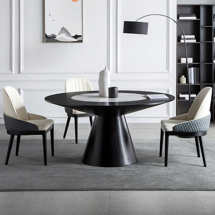 Vaste houten tafel ingesteld 1/4/5/7 pc's zwarte voetstuk eettafel met gestoffeerde stoel