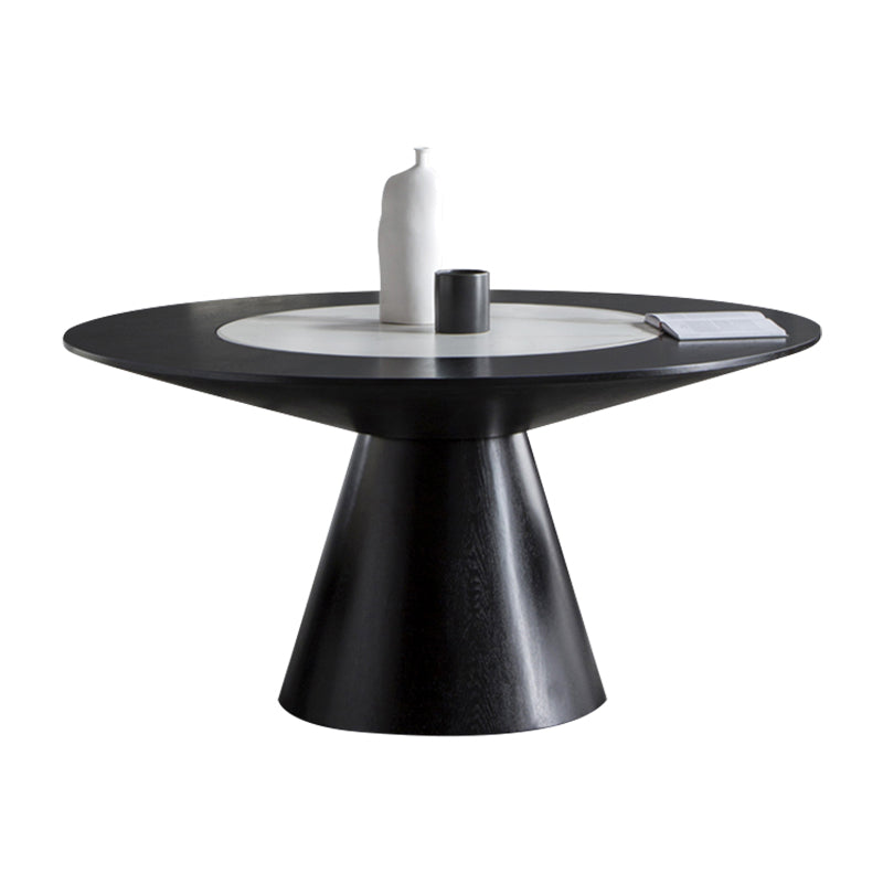 Vaste houten tafel ingesteld 1/4/5/7 pc's zwarte voetstuk eettafel met gestoffeerde stoel