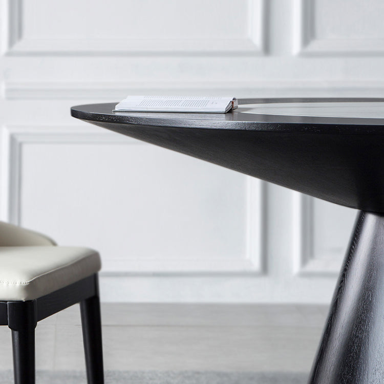 Vaste houten tafel ingesteld 1/4/5/7 pc's zwarte voetstuk eettafel met gestoffeerde stoel