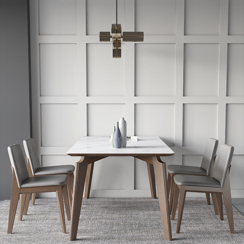 Table à manger blanche brillante avec chaises en cuir 1/2/4/5/7 pièces modernes