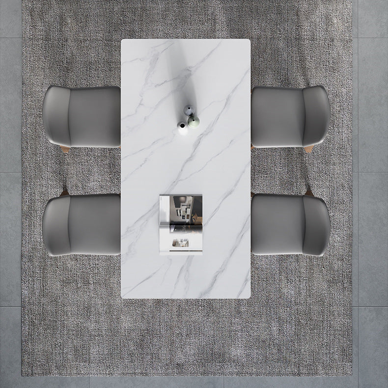 Table à manger blanche brillante avec chaises en cuir 1/2/4/5/7 pièces modernes