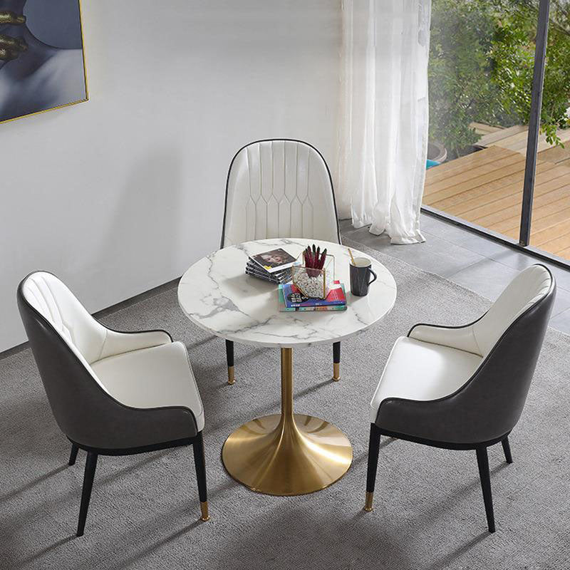 Contemporary Marble Dining Set 1/2/4/5 Pieces Round Dining Table Set with Padded Chairs 4 Pieces: Table, 3 Chairs Clearhalo 'Dining Room Sets' 'Dining Tables & Seating' 'dining_room_set' 'furn' 'furn_dining_room_set' 'Furniture' 'Kitchen & Dining Furniture' 6314872