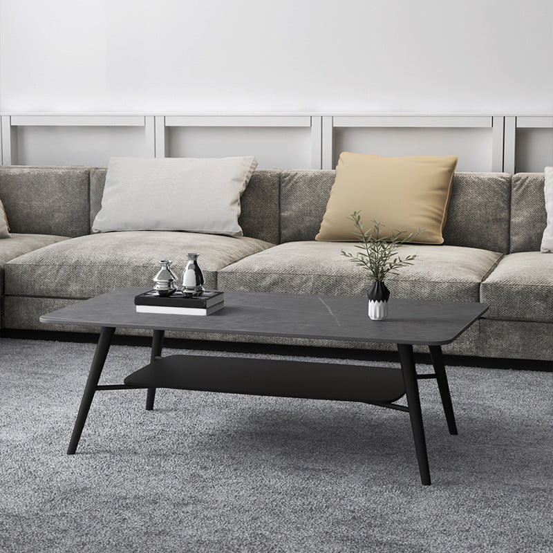 Cross Legs Rectangular Slate Coffee Cocktail Table in Gray with Shelf Clearhalo 'Coffee & Accent Tables' 'Coffee Tables' 'coffee_tables' 'furn' 'furn_coffee_tables' 'Furniture' 'Living Room Furniture' 6314980