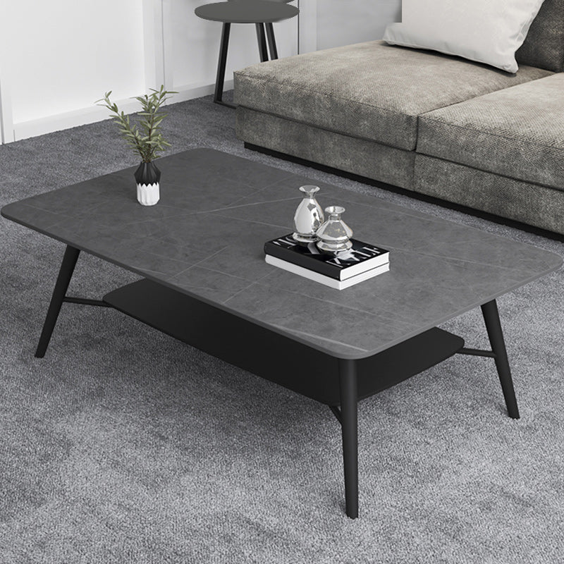 Cross Legs Rectangular Slate Coffee Cocktail Table in Gray with Shelf Clearhalo 'Coffee & Accent Tables' 'Coffee Tables' 'coffee_tables' 'furn' 'furn_coffee_tables' 'Furniture' 'Living Room Furniture' 6314982