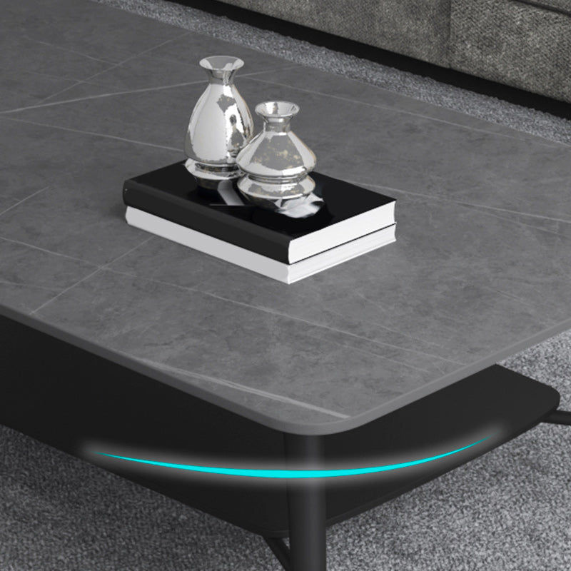 Cross Legs Rectangular Slate Coffee Cocktail Table in Gray with Shelf Clearhalo 'Coffee & Accent Tables' 'Coffee Tables' 'coffee_tables' 'furn' 'furn_coffee_tables' 'Furniture' 'Living Room Furniture' 6314985