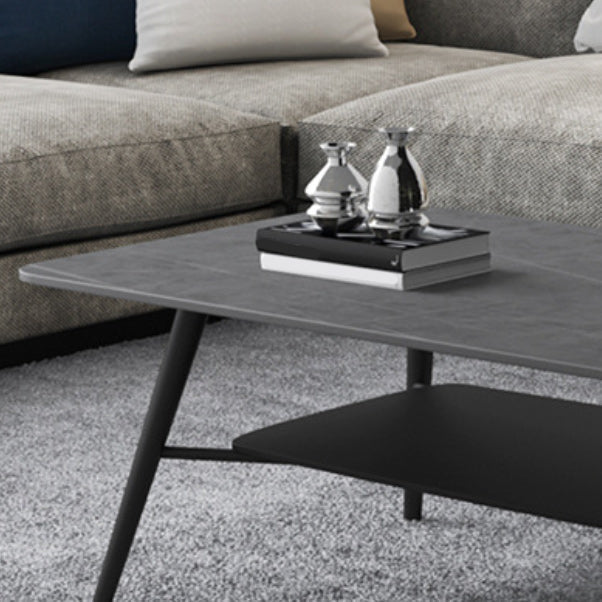 Cross Legs Rectangular Slate Coffee Cocktail Table in Gray with Shelf Clearhalo 'Coffee & Accent Tables' 'Coffee Tables' 'coffee_tables' 'furn' 'furn_coffee_tables' 'Furniture' 'Living Room Furniture' 6314986