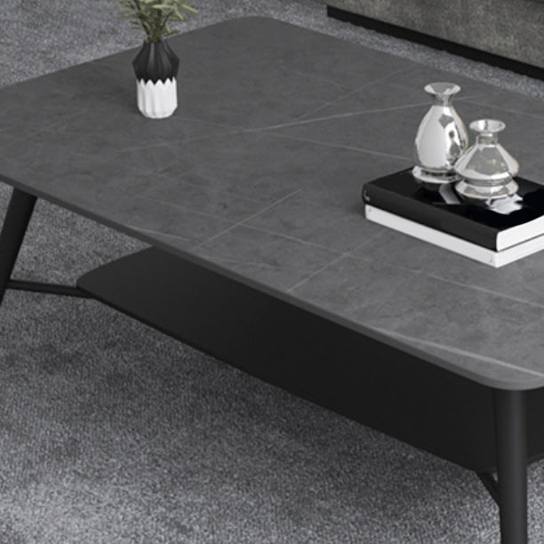 Cross Legs Rectangular Slate Coffee Cocktail Table in Gray with Shelf Clearhalo 'Coffee & Accent Tables' 'Coffee Tables' 'coffee_tables' 'furn' 'furn_coffee_tables' 'Furniture' 'Living Room Furniture' 6314987