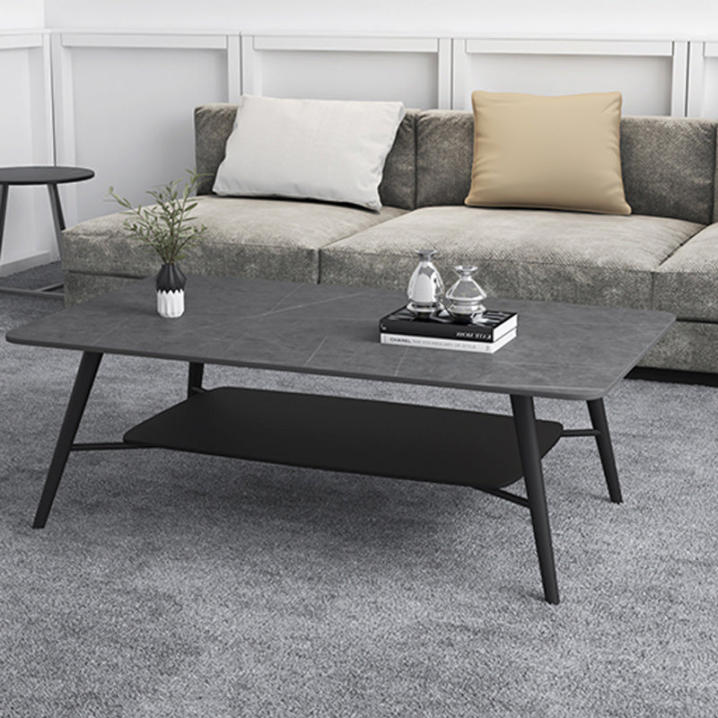 Cross Legs Rectangular Slate Coffee Cocktail Table in Gray with Shelf Clearhalo 'Coffee & Accent Tables' 'Coffee Tables' 'coffee_tables' 'furn' 'furn_coffee_tables' 'Furniture' 'Living Room Furniture' 6314989