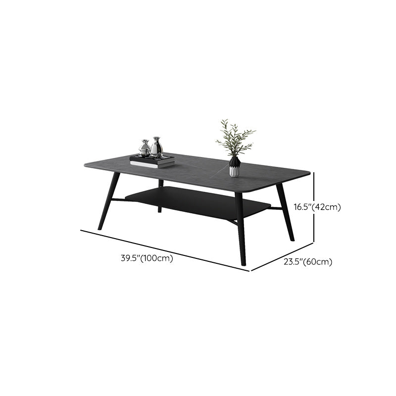 Cross Legs Rectangular Slate Coffee Cocktail Table in Gray with Shelf Clearhalo 'Coffee & Accent Tables' 'Coffee Tables' 'coffee_tables' 'furn' 'furn_coffee_tables' 'Furniture' 'Living Room Furniture' 6314993