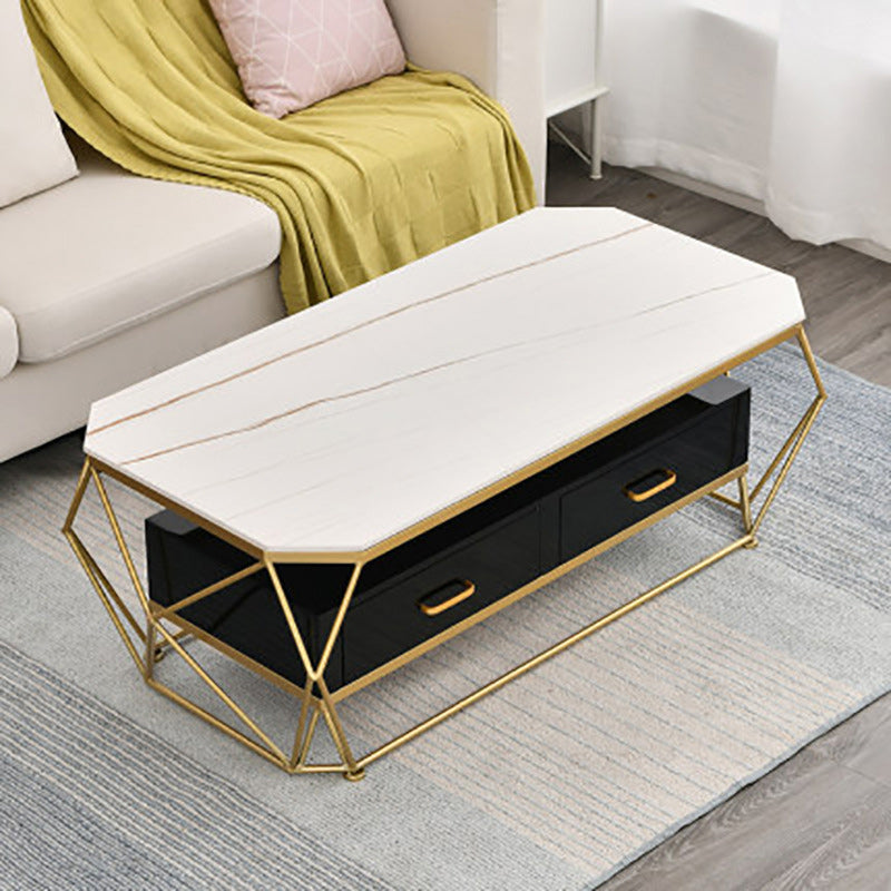Slate Rectangular Coffee Table Golden Frame Abstract Cocktail Table with Drawer White-Black Clearhalo 'Coffee & Accent Tables' 'Coffee Tables' 'coffee_tables' 'furn' 'furn_coffee_tables' 'Furniture' 'Living Room Furniture' 6315009