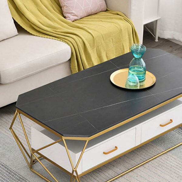 Slate Rectangular Coffee Table Golden Frame Abstract Cocktail Table with Drawer Clearhalo 'Coffee & Accent Tables' 'Coffee Tables' 'coffee_tables' 'furn' 'furn_coffee_tables' 'Furniture' 'Living Room Furniture' 6315013