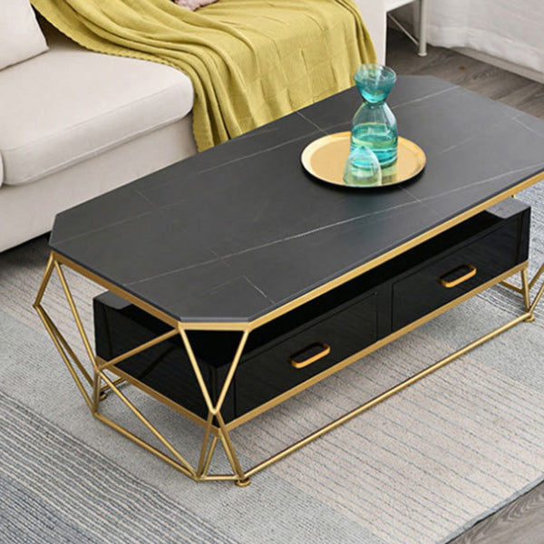 Slate Rectangular Coffee Table Golden Frame Abstract Cocktail Table with Drawer Clearhalo 'Coffee & Accent Tables' 'Coffee Tables' 'coffee_tables' 'furn' 'furn_coffee_tables' 'Furniture' 'Living Room Furniture' 6315014
