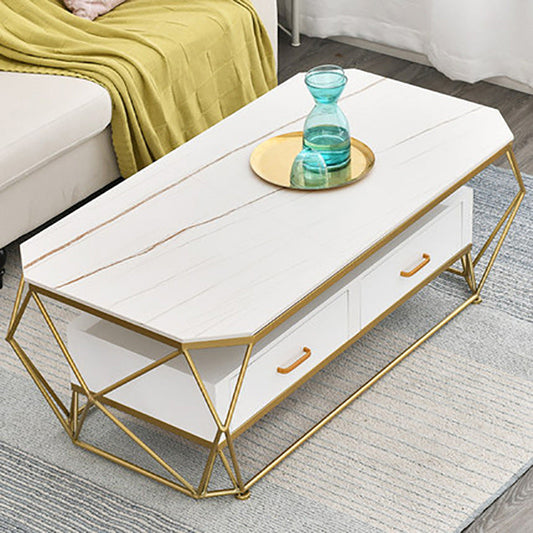 Tavolino rettangolare in ardesia telaio dorato tavolo da cocktail astratto con cassetto