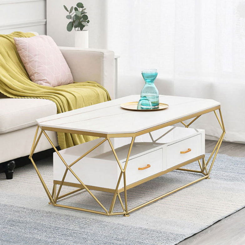 Slate Rectangular Coffee Table Golden Frame Abstract Cocktail Table with Drawer Clearhalo 'Coffee & Accent Tables' 'Coffee Tables' 'coffee_tables' 'furn' 'furn_coffee_tables' 'Furniture' 'Living Room Furniture' 6315017