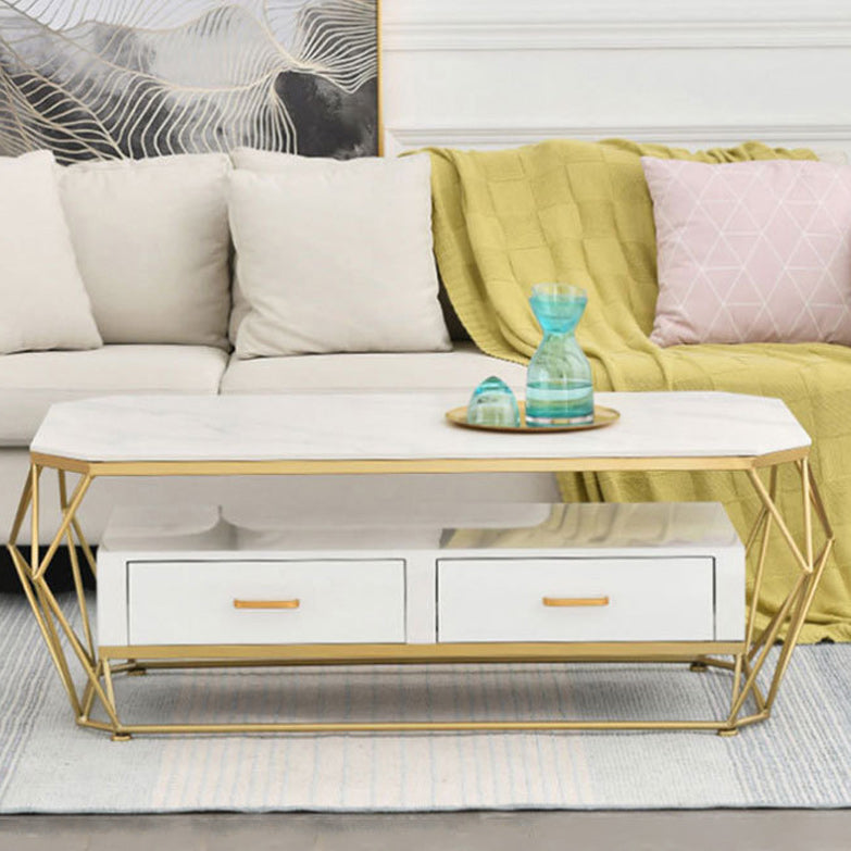 Slate Rectangular Coffee Table Golden Frame Abstract Cocktail Table with Drawer Clearhalo 'Coffee & Accent Tables' 'Coffee Tables' 'coffee_tables' 'furn' 'furn_coffee_tables' 'Furniture' 'Living Room Furniture' 6315018