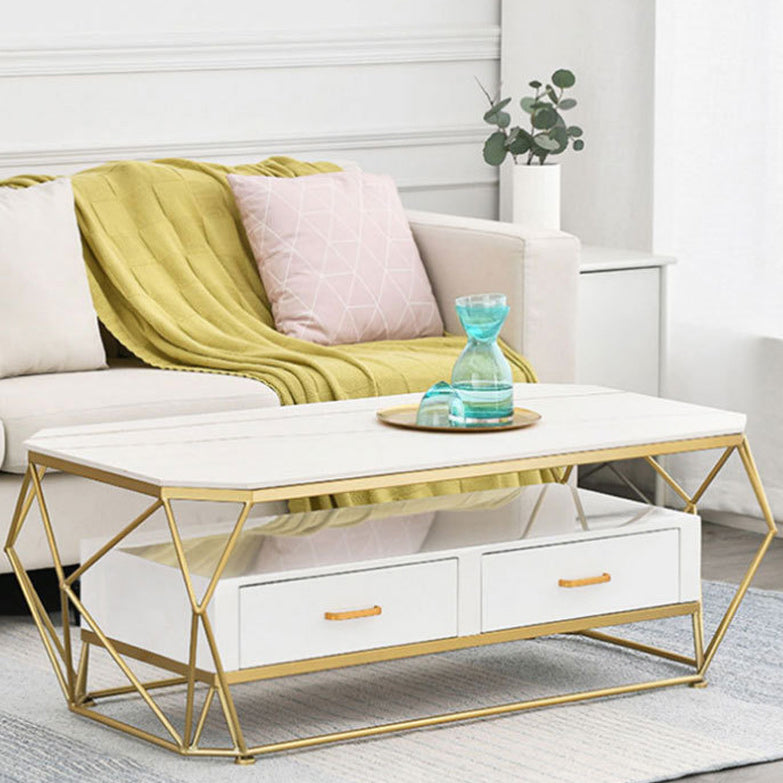Slate Rectangular Coffee Table Golden Frame Abstract Cocktail Table with Drawer Clearhalo 'Coffee & Accent Tables' 'Coffee Tables' 'coffee_tables' 'furn' 'furn_coffee_tables' 'Furniture' 'Living Room Furniture' 6315020
