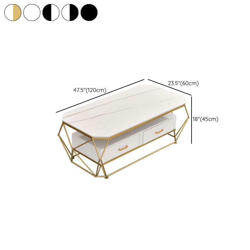 Slate Rectangular Coffee Table Golden Frame Abstract Cocktail Table with Drawer Clearhalo 'Coffee & Accent Tables' 'Coffee Tables' 'coffee_tables' 'furn' 'furn_coffee_tables' 'Furniture' 'Living Room Furniture' 6315022