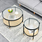 Table basse moderne en verre transparent avec rangement, ensemble de Table à cocktail ronde à 4 pieds