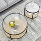 Table basse moderne en verre transparent avec rangement, ensemble de Table à cocktail ronde à 4 pieds