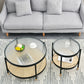 Table basse moderne en verre transparent avec rangement, ensemble de Table à cocktail ronde à 4 pieds