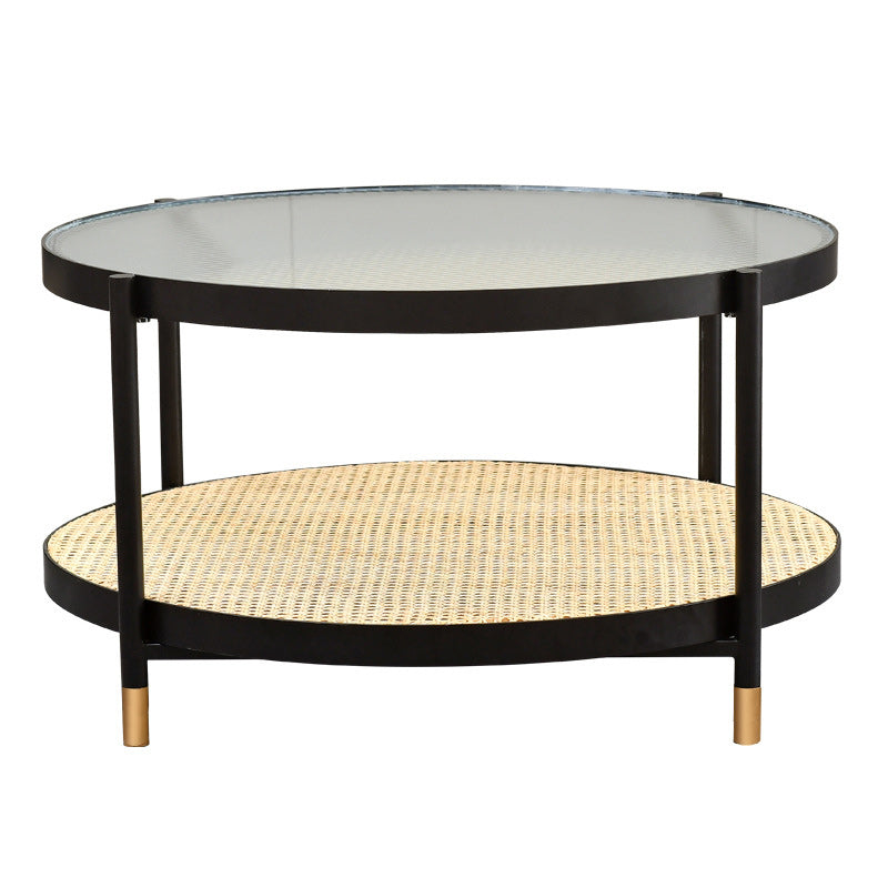 Table basse moderne en verre transparent avec rangement, ensemble de Table à cocktail ronde à 4 pieds
