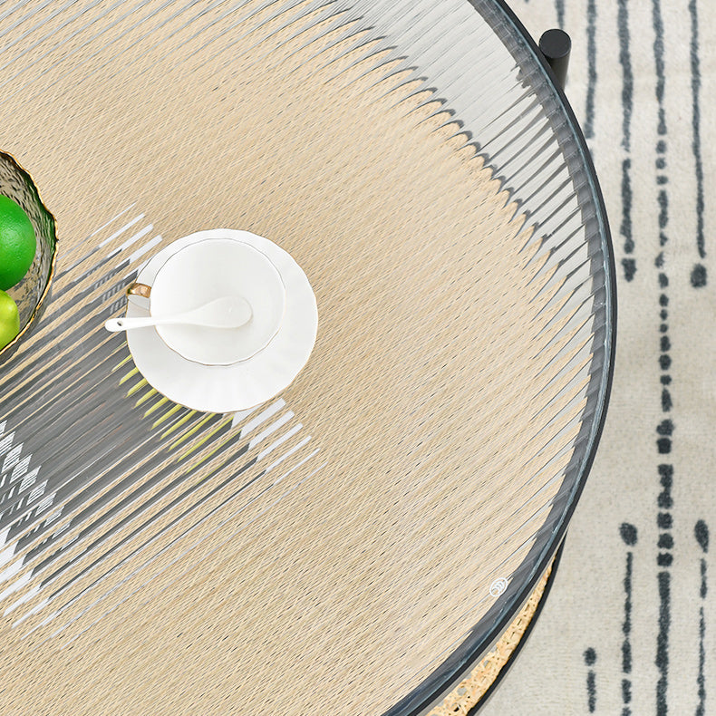 Table basse moderne en verre transparent avec rangement, ensemble de Table à cocktail ronde à 4 pieds
