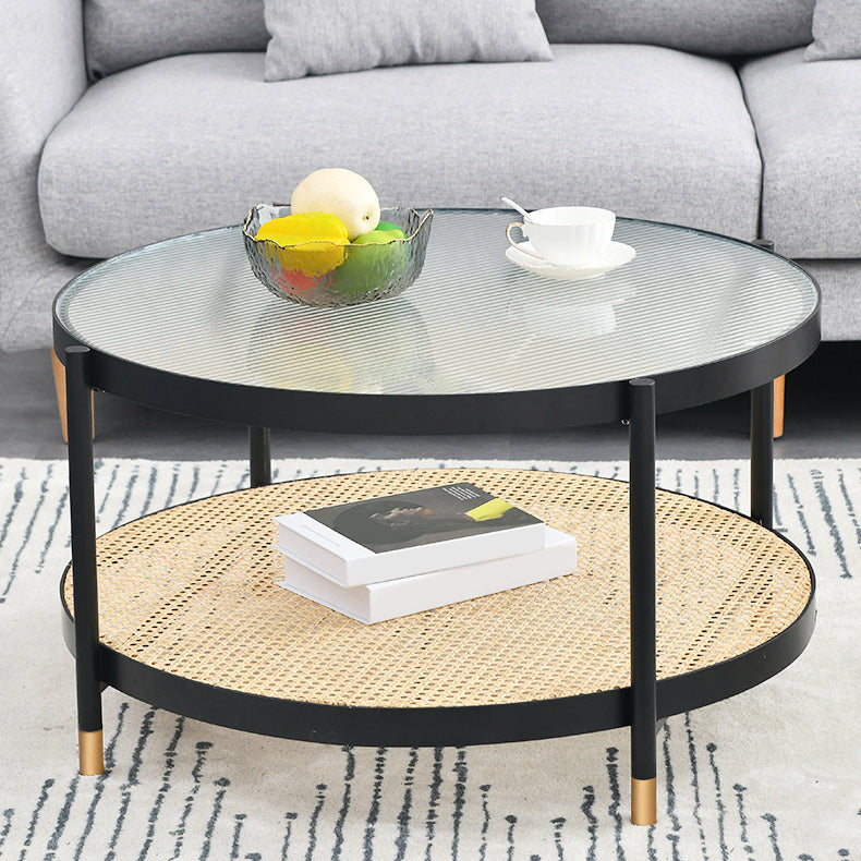 Table basse moderne en verre transparent avec rangement, ensemble de Table à cocktail ronde à 4 pieds