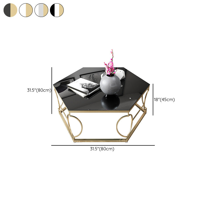 Glass & Marble Hexagon Coffee Table Modern Style Frame Cocktail Table