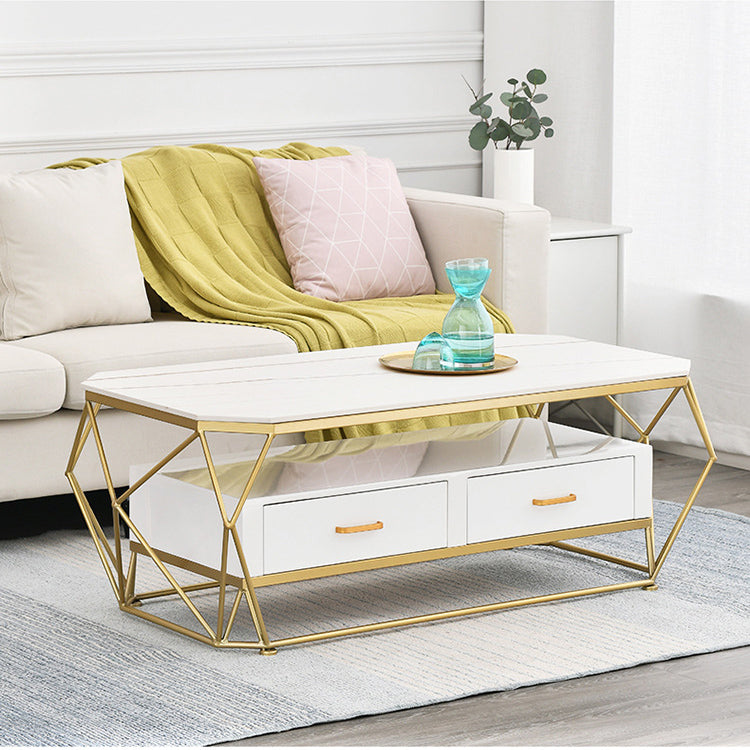 Geometric Slate 2 - Drawer Coffee Cocktail Table with Storage Shelf Clearhalo 'Coffee & Accent Tables' 'Coffee Tables' 'coffee_tables' 'furn' 'furn_coffee_tables' 'Furniture' 'Living Room Furniture' 6315052