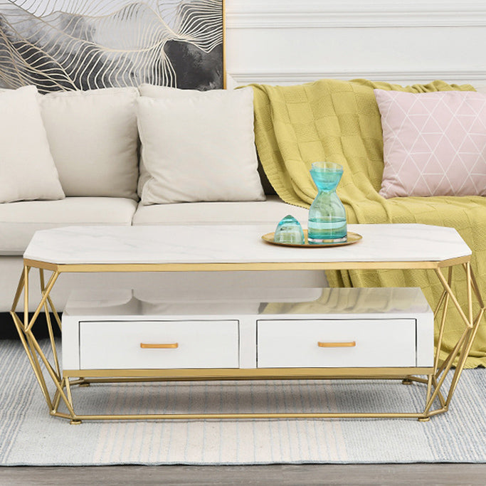 Geometric Slate 2 - Drawer Coffee Cocktail Table with Storage Shelf Clearhalo 'Coffee & Accent Tables' 'Coffee Tables' 'coffee_tables' 'furn' 'furn_coffee_tables' 'Furniture' 'Living Room Furniture' 6315061
