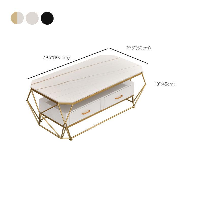 Geometric Slate 2 - Drawer Coffee Cocktail Table with Storage Shelf Clearhalo 'Coffee & Accent Tables' 'Coffee Tables' 'coffee_tables' 'furn' 'furn_coffee_tables' 'Furniture' 'Living Room Furniture' 6315062