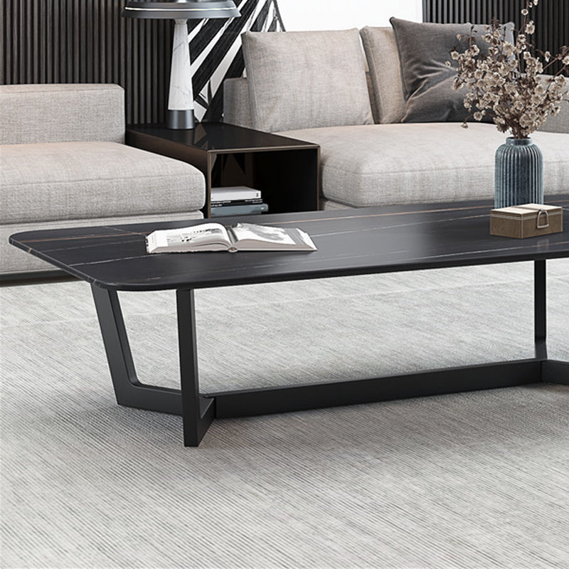 17.7" High Trestle Coffee Table Black Finish Slate Top Cocktail Table Clearhalo 'Coffee & Accent Tables' 'Coffee Tables' 'coffee_tables' 'furn' 'furn_coffee_tables' 'Furniture' 'Living Room Furniture' 6315072