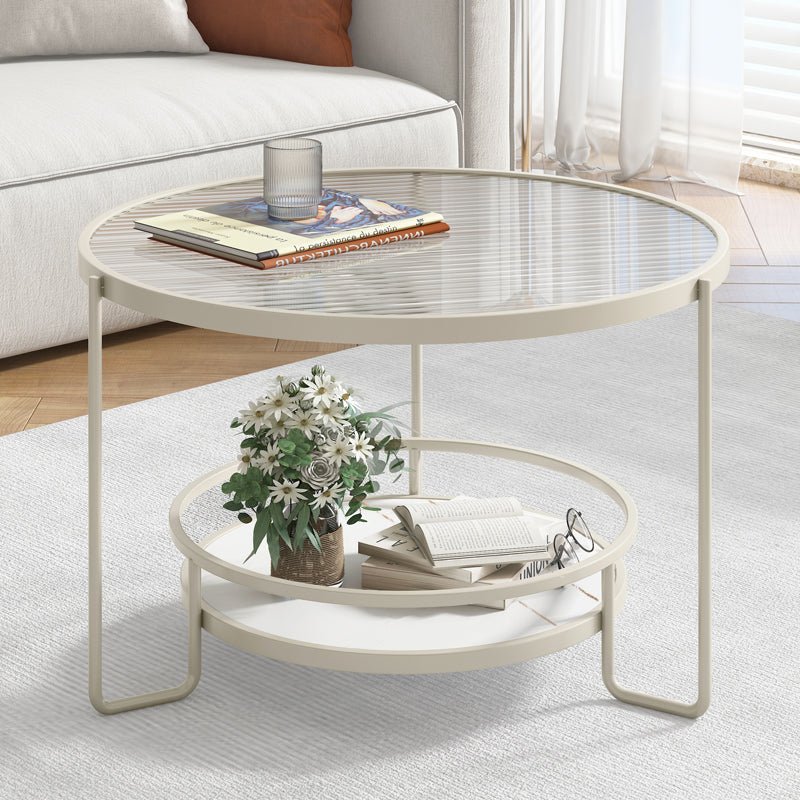 17.7" H Round Glass Coffee Table Iron 3 Legs Cocktail Table with Slate Shelf White Clearhalo 'Coffee & Accent Tables' 'Coffee Tables' 'coffee_tables' 'furn' 'furn_coffee_tables' 'Furniture' 'Living Room Furniture' 6315091