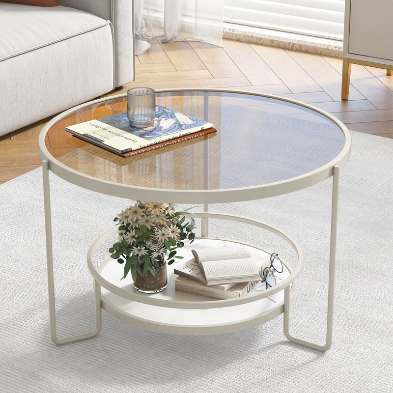 17.7" H Round Glass Coffee Table Iron 3 Legs Cocktail Table with Slate Shelf Brown Clearhalo 'Coffee & Accent Tables' 'Coffee Tables' 'coffee_tables' 'furn' 'furn_coffee_tables' 'Furniture' 'Living Room Furniture' 6315092